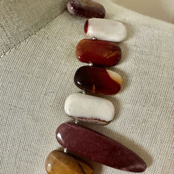 Polished Jasper stone statement necklace sterling silver clasp - Picture 10 of 13